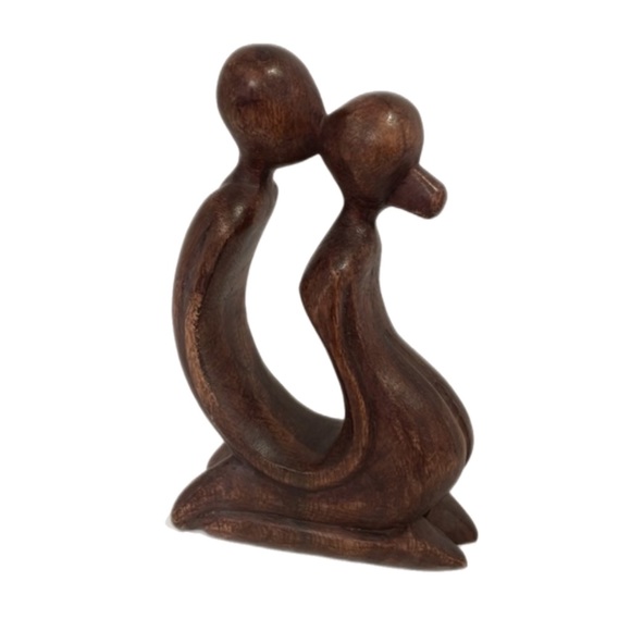 Hand Carved Abstract Wooden Kissing Couple Art Shelf Decor - Picture 1 of 9